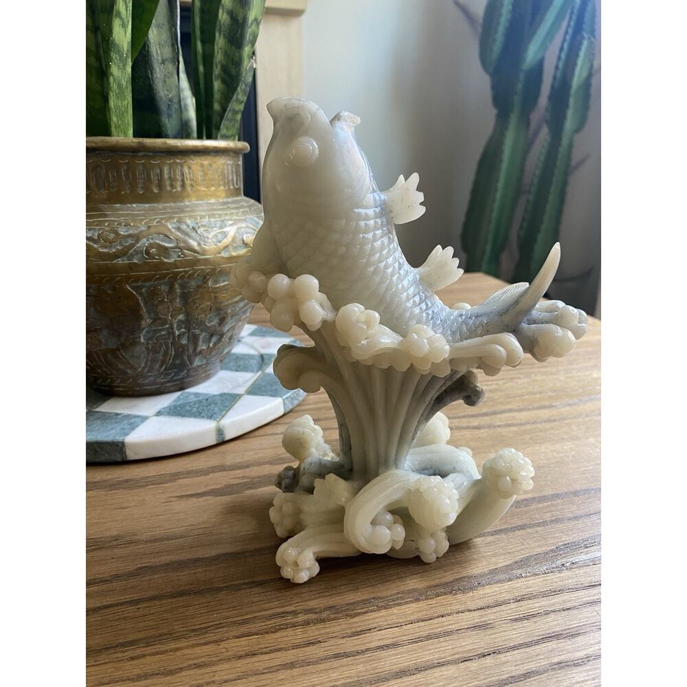 Vintage Chinese Carved Soapstone Koi Fish Statue Soapstone Figure